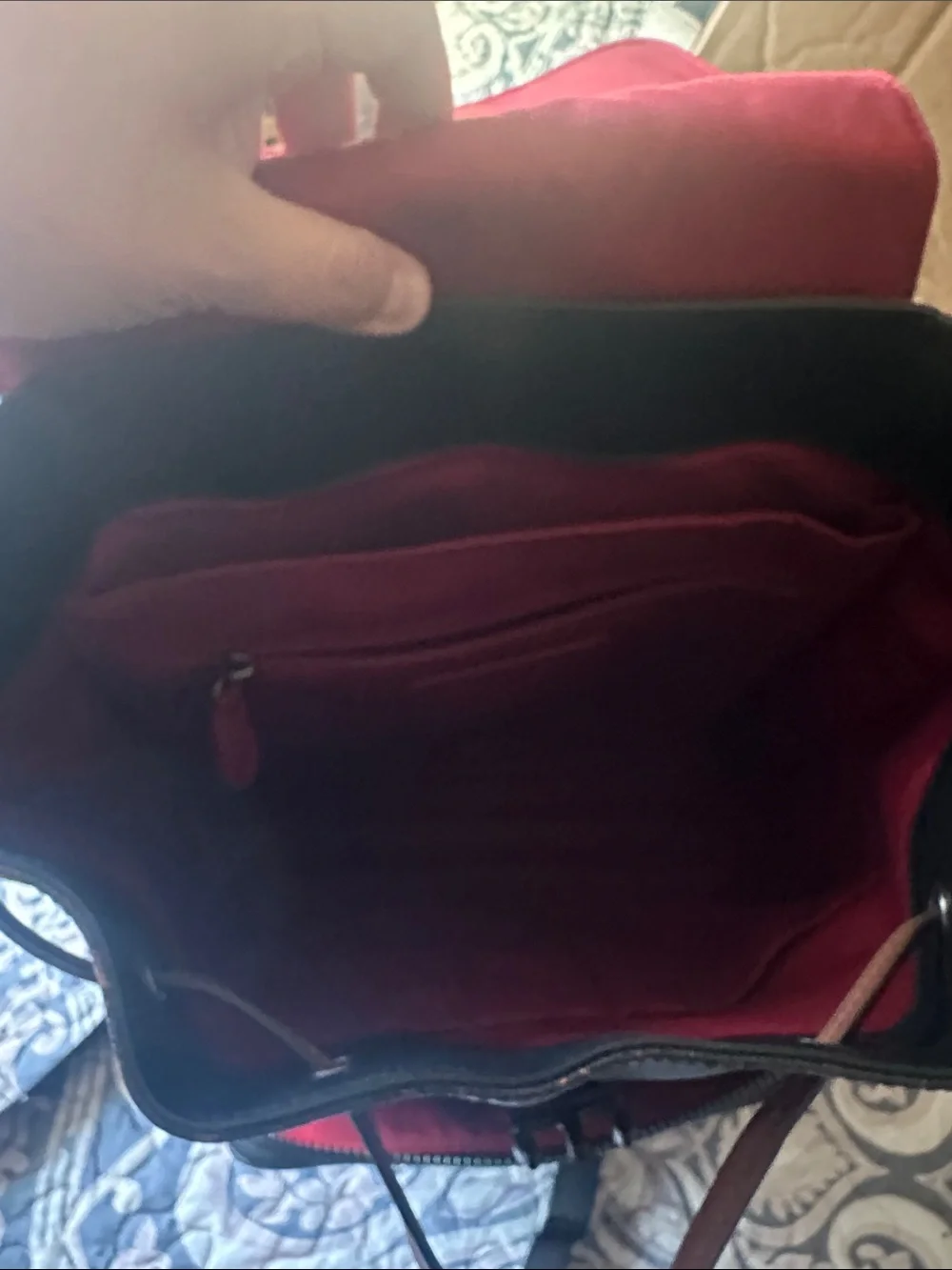 Coach Black Leather Drawstring Backpack with Brown Signature Accents - Picture 4 of 6